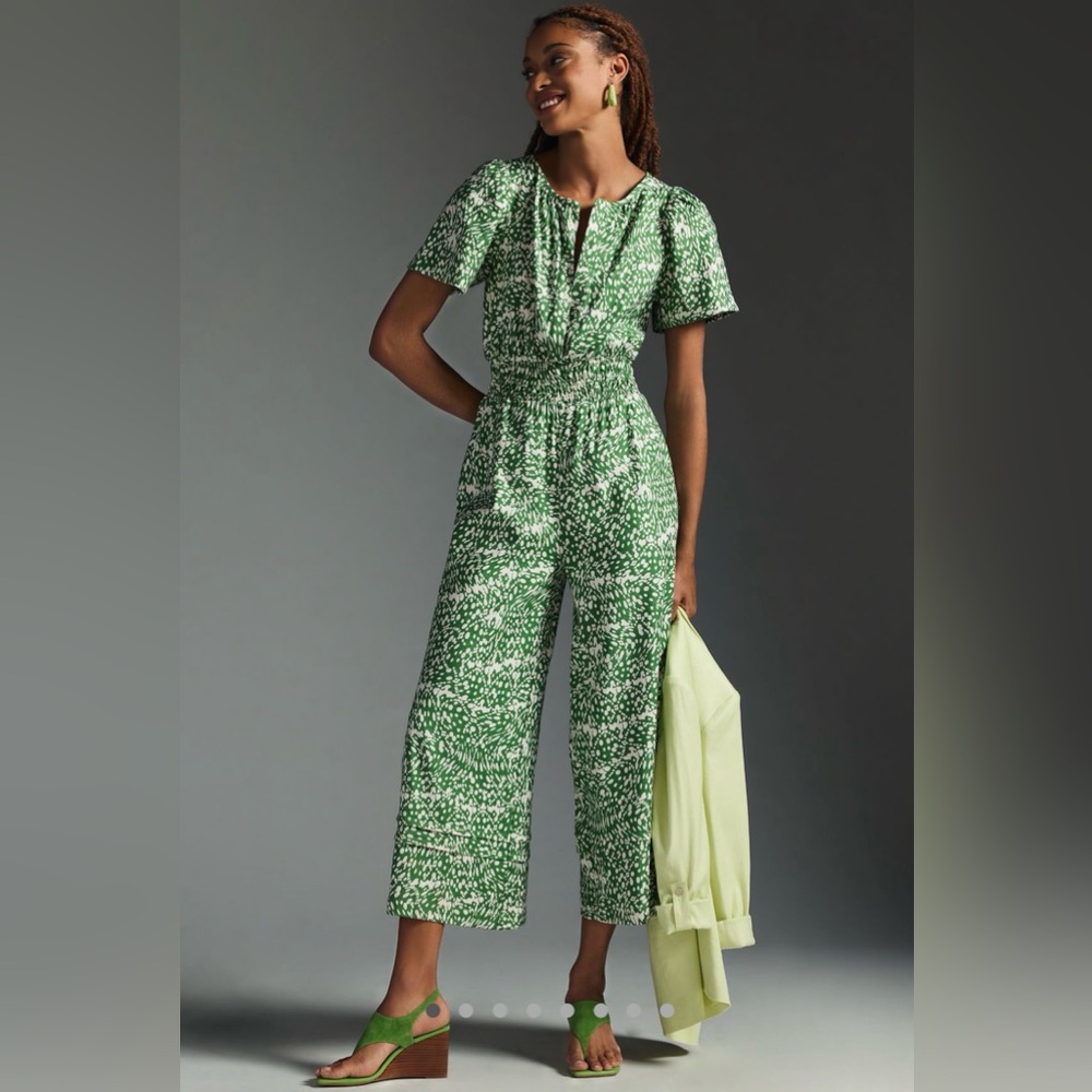 Anthropologie Somerset Green Patterned Jumpsuit